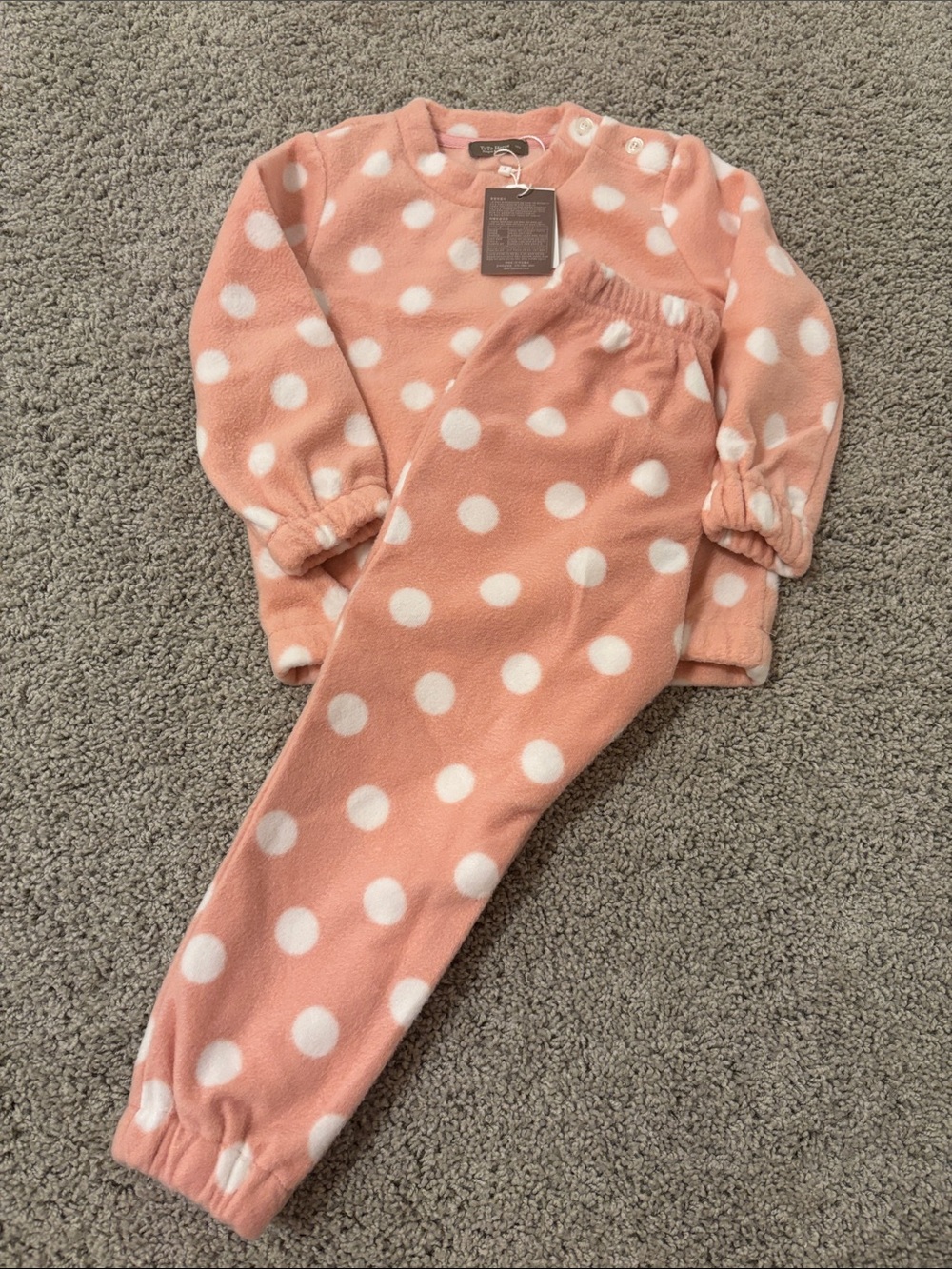 New! Toto Hetos Girls' Pink Polka Dot Fleece One-Piece Set